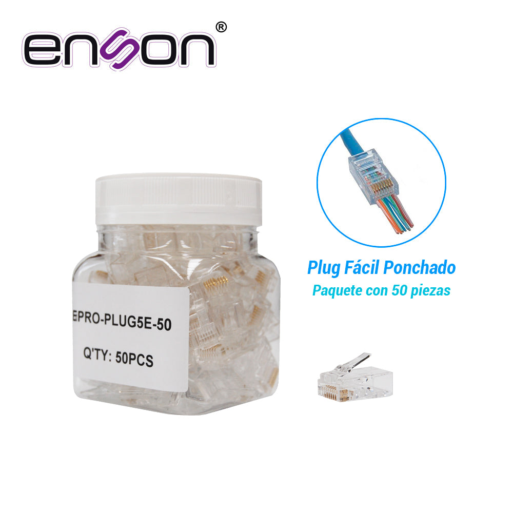 PLUG FACIL PONCHADO CAT5E ENSON EPRO-PLUG5E-50 PAQUETE50PZAS CON TECNOLOGIA PASS-THRU ESPECIAL PARA PINZAS EPRO