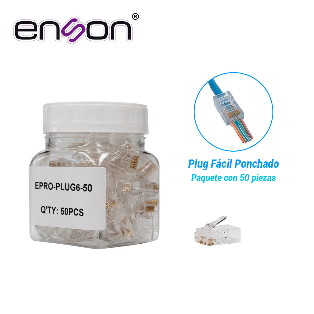 PLUG FACIL PONCHADO CAT6 ENSON EPRO-PLUG6-50 PAQUETE50PZAS