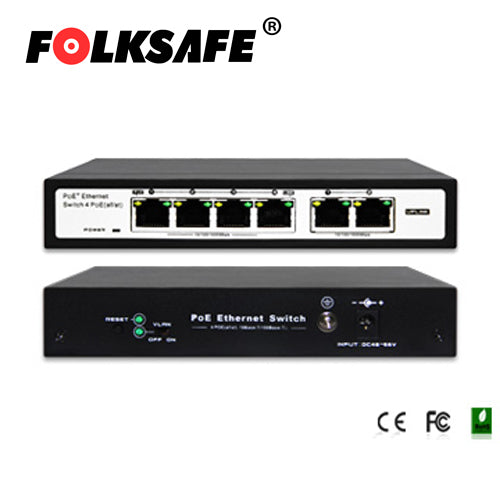 SWITCH POE FOLKSAFE FS-S1004GP-2G / 6GIGA / 4POE + 2 PTOS UPLINK / 802.3AF-AT / NO ADMINISTRABLE / 60 WATTS