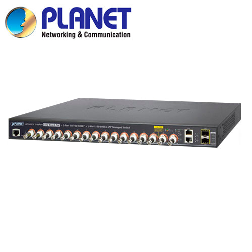 SWITCH POE 16COAXIAL + 2GIGA + 2 SFP ADMINISTRABLE-L2 PLANET LRP1622CS