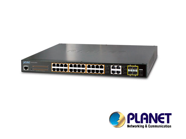 SWITCH 24 GIGA / 24 POE AF/AT + 4SFP COMBO RJ45  ADMINISTRABLE L2  DISTANCIA DE DATOS Y ALIMENTACIÓN 250 METROS