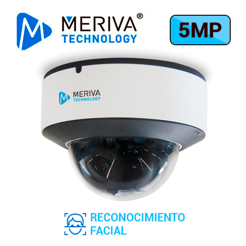 CAM IP DOMO MERIVA TECHNOLOGY MVD-E500F / 5MP / H.265 / 2.8MM / 30M IR / SLOT MICRO SD / SALIDA BNC / CAM HIBRIDA / 1 ENTRADA + 1 SALIDA AUDIO / FACE-RECOGNITION / MIA INTEGRADO / IP67 / METALICA / POE / 12VDC