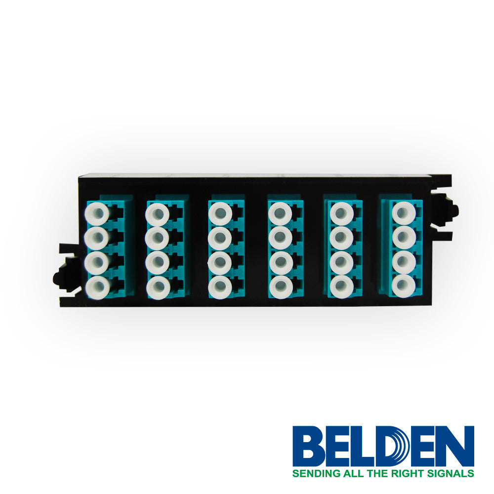 CASSETE UHD BELDEN FC3H12LDFS OM3 CON CHAROLA DE EMPALME 12 PUERTOS LC DUPLEX COLOR AQUA