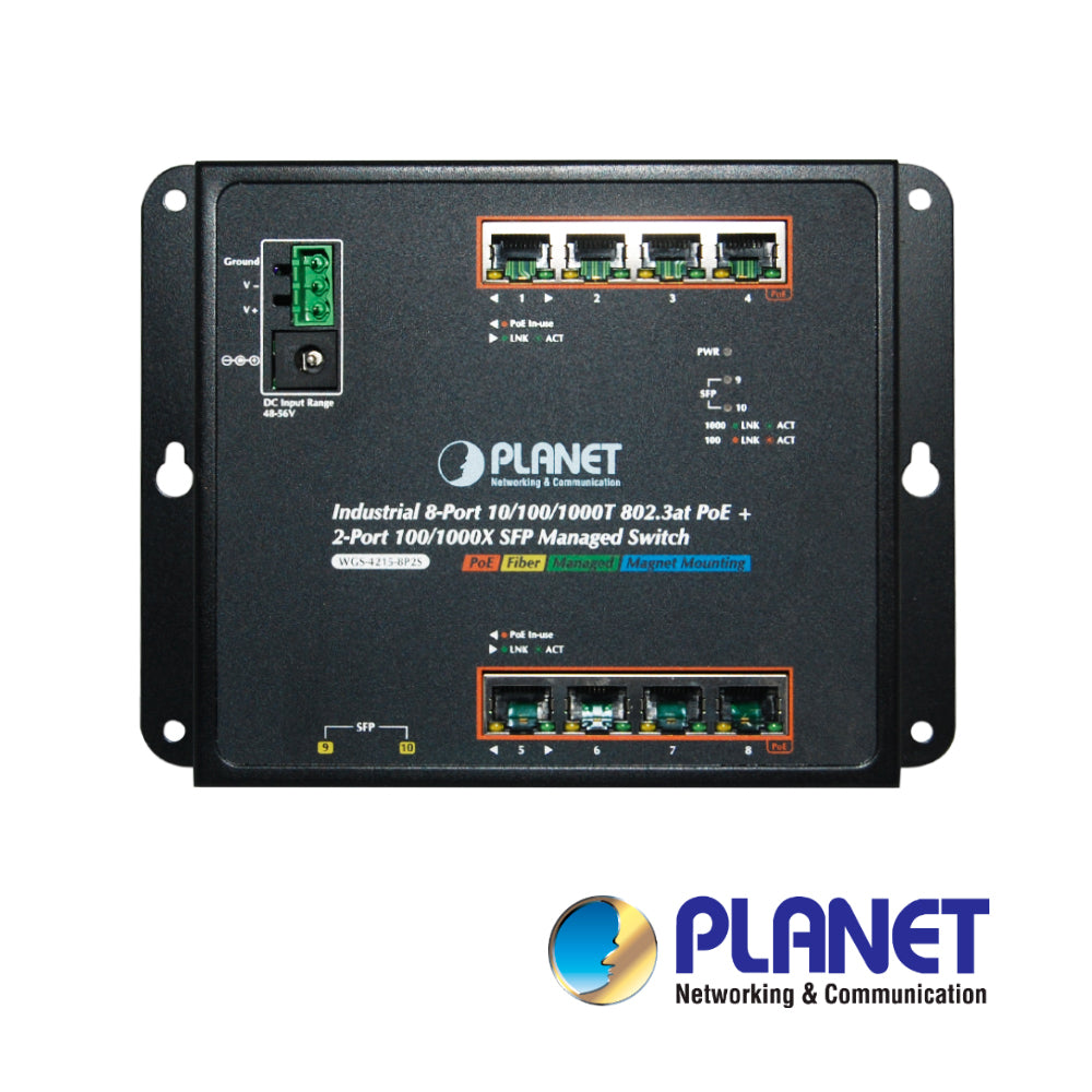 SWITCH POE INDUSTRIAL DE PARED 8GIGA/8POE+ ADMINISTRABLE-L2 PLANET WGS-4215-8P2S + 2SFP GIGABIT