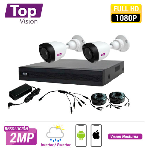 KIT 4X2 TOP402 INCLUYE 1 DVR 4CH XDVR-1004 1080P-LITE + 2 CÁMARAS BULLET 1080P 2MP TCB200 +  2 CABLES 18MTS C/U + FUENTE DE PODER Y DISTRIBUIDORES DE VIDEO.