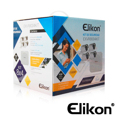 KIT 8X4 ELIKON AHD EXVR8004KIT DVR 8CH+4 CAM BULLET 3.6MM+CABLE FULL HD 1080P