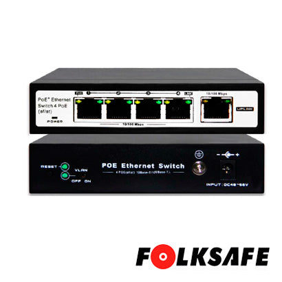 SWITCH POE 5FAST/4POE + 1 PTO NO-ADMINISTRABLE FOLKSAFE FS-S1004EP-E DATOS Y ALIMENTACIÓN HASTA 250M 60WATTS